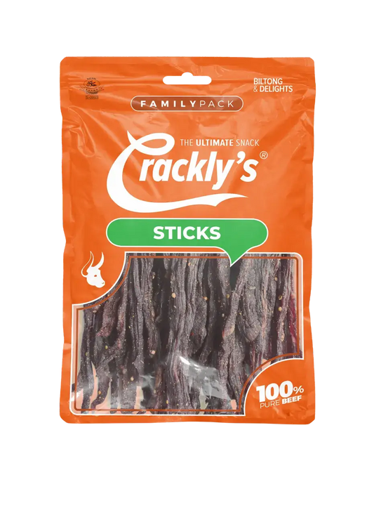 Crackly's Biltong Sticks 150g (5 pack) - Our biltong sticks offers a satisfying experience, with a balanced flavour that marinades for 2 days in our Binge-Brine, packed with traditional goodness!