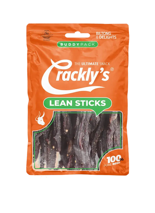 Crackly's Biltong Sticks 60g (10 pack) - Our biltong sticks offers a satisfying experience, with a balanced flavour. It marinades for 2 days in our secret Binge-Brine.