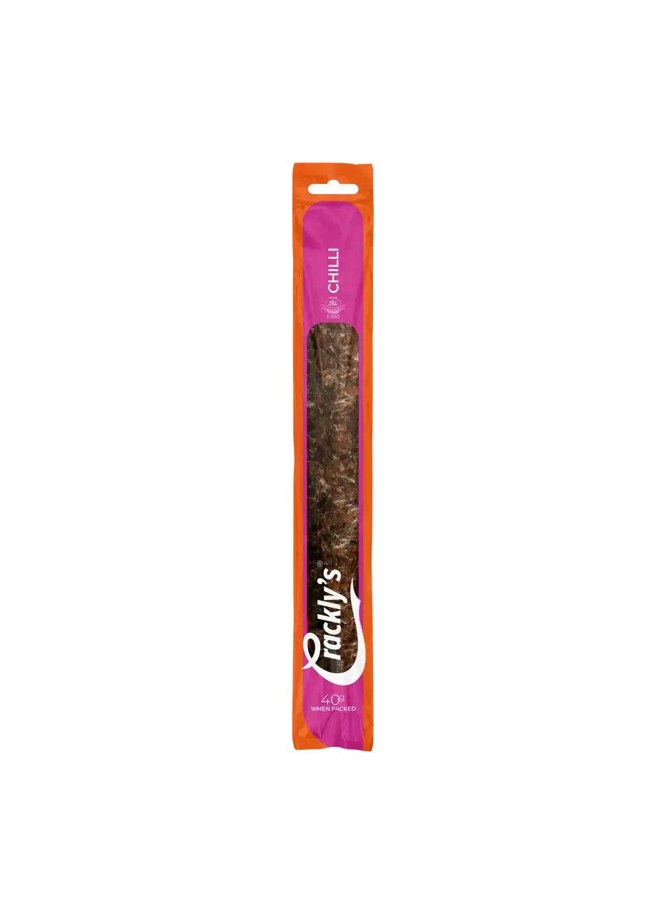 Crackly's Chili Wors Stick 40g (15 pack) - Our Chilli Wors is made entirely from beef with all the great flavour Chilli has to offer. It marinades for 2 days in our secret Binge-Brine.