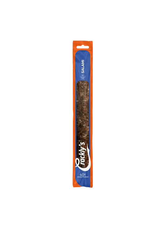 Crackly's Salami Wors Stick 40g (15 pack) - Our Salami Wors is made entirely from beef with all the great flavour Salami has to offer. It marinades for 2 days in our secret Binge-Brine.