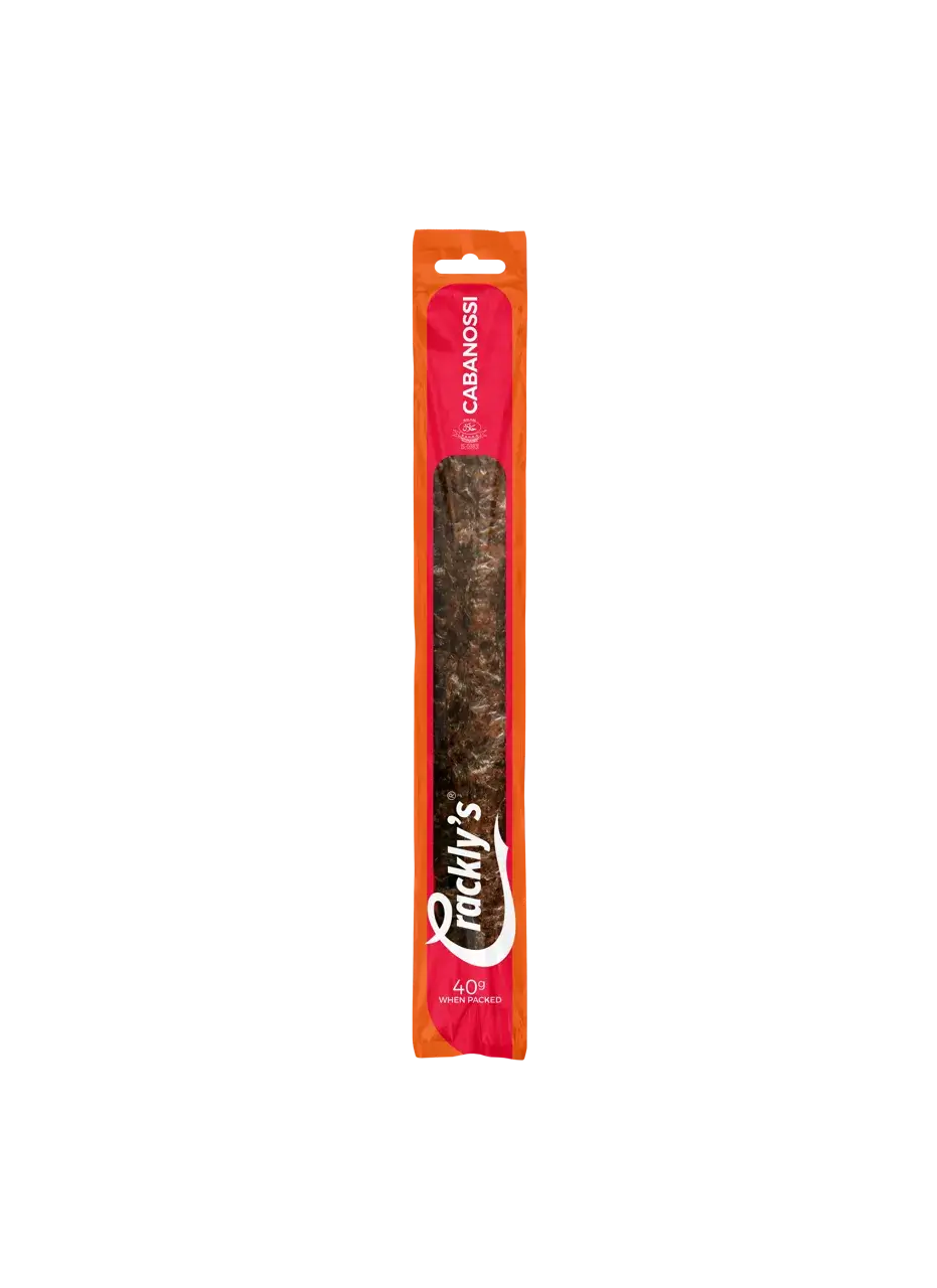 Crackly's Cabanossi Wors Stick 40g (15 pack) - Our Beef Cabanossi Wors is made entirely from beef with all the great flavour Cabanossi has to offer. It marinades for 2 days in our secret Binge-Brine.