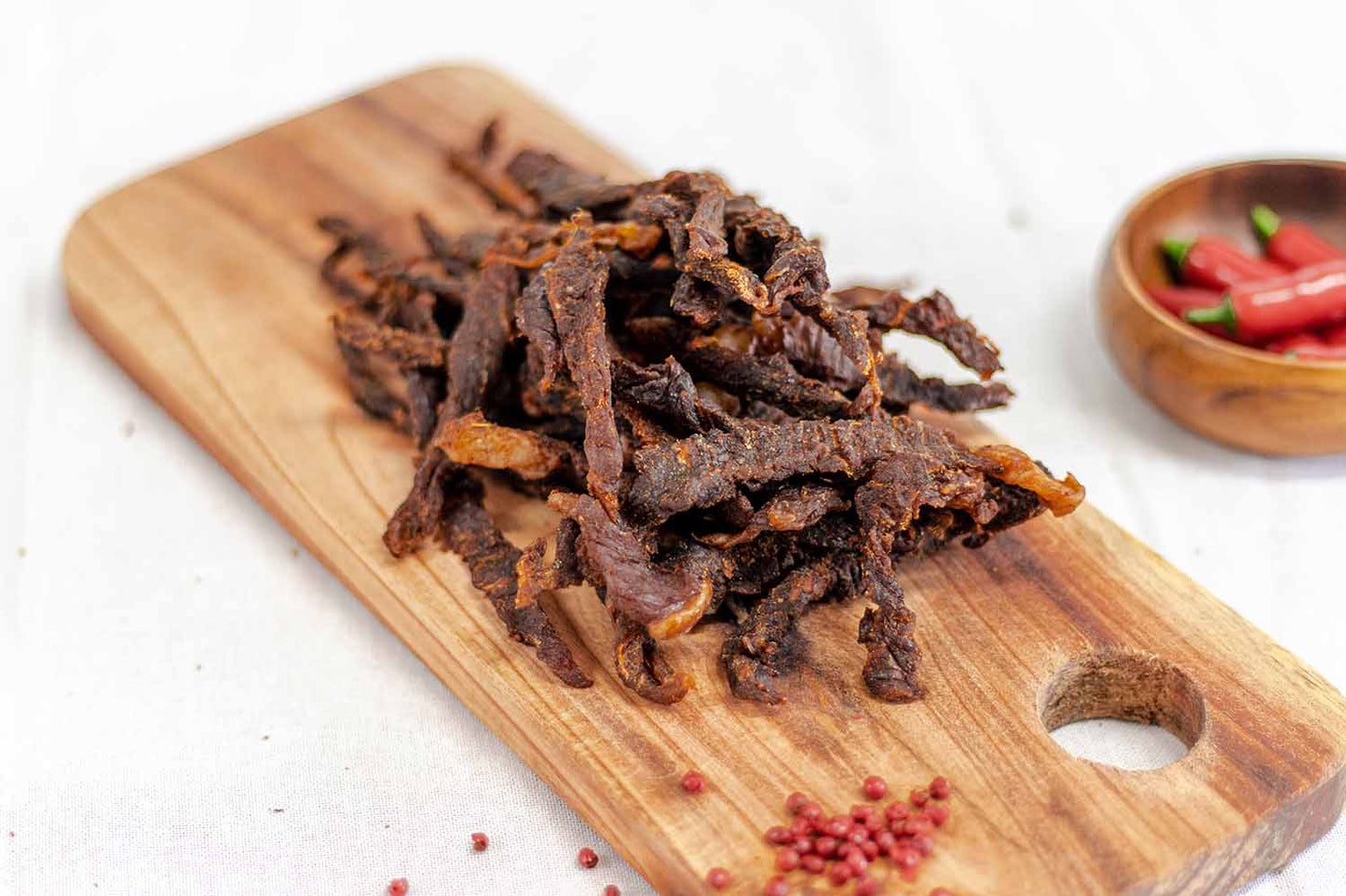 Binge Beef Chili Bites Biltong Product top view. Free Delivery on orders over R450.